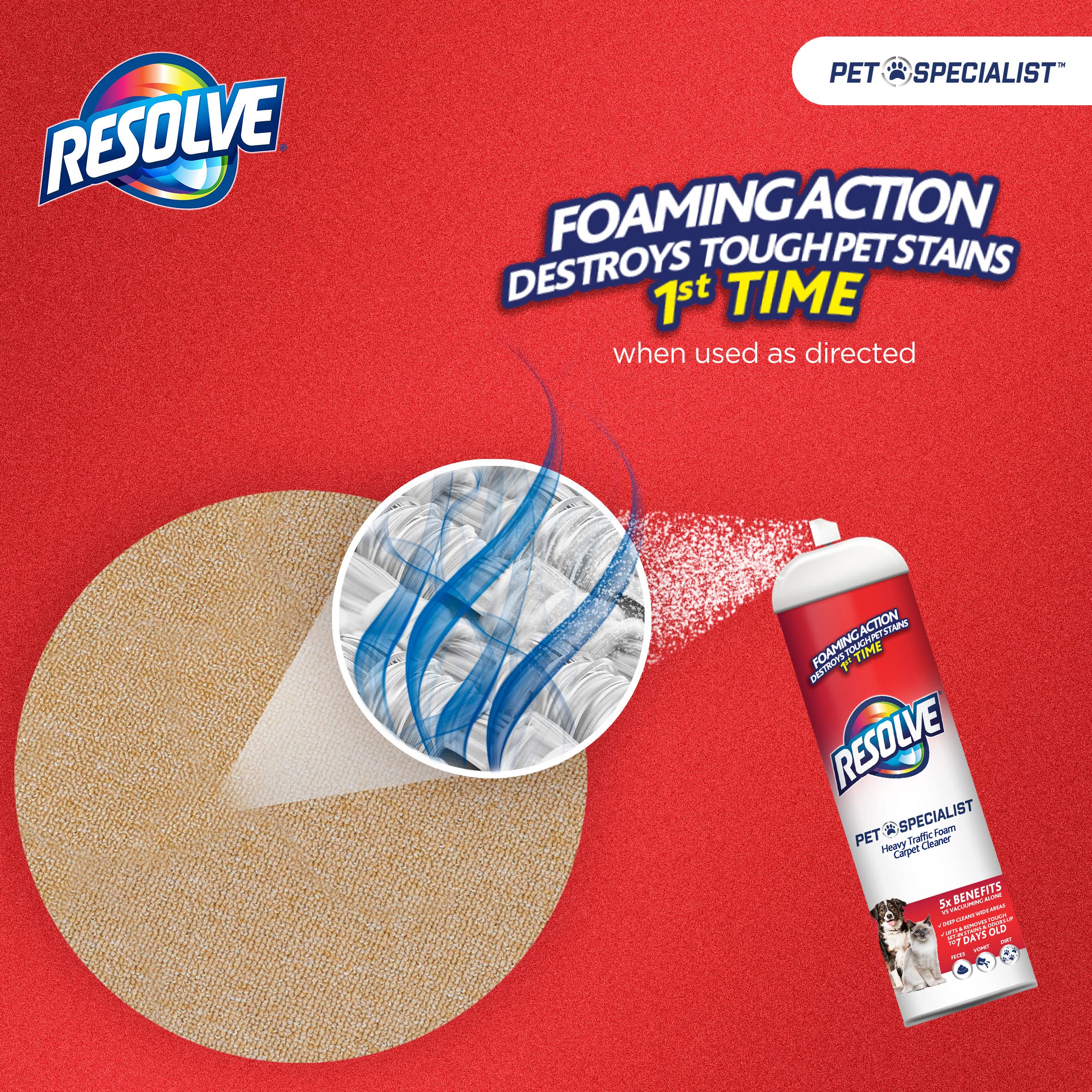 Resolve Pet Specialist Heavy Traffic Foam, Carpet Cleaner, Pet Stain And Odor Remover, Carpet Cleaner Solution, 2 Pack Of 22oz