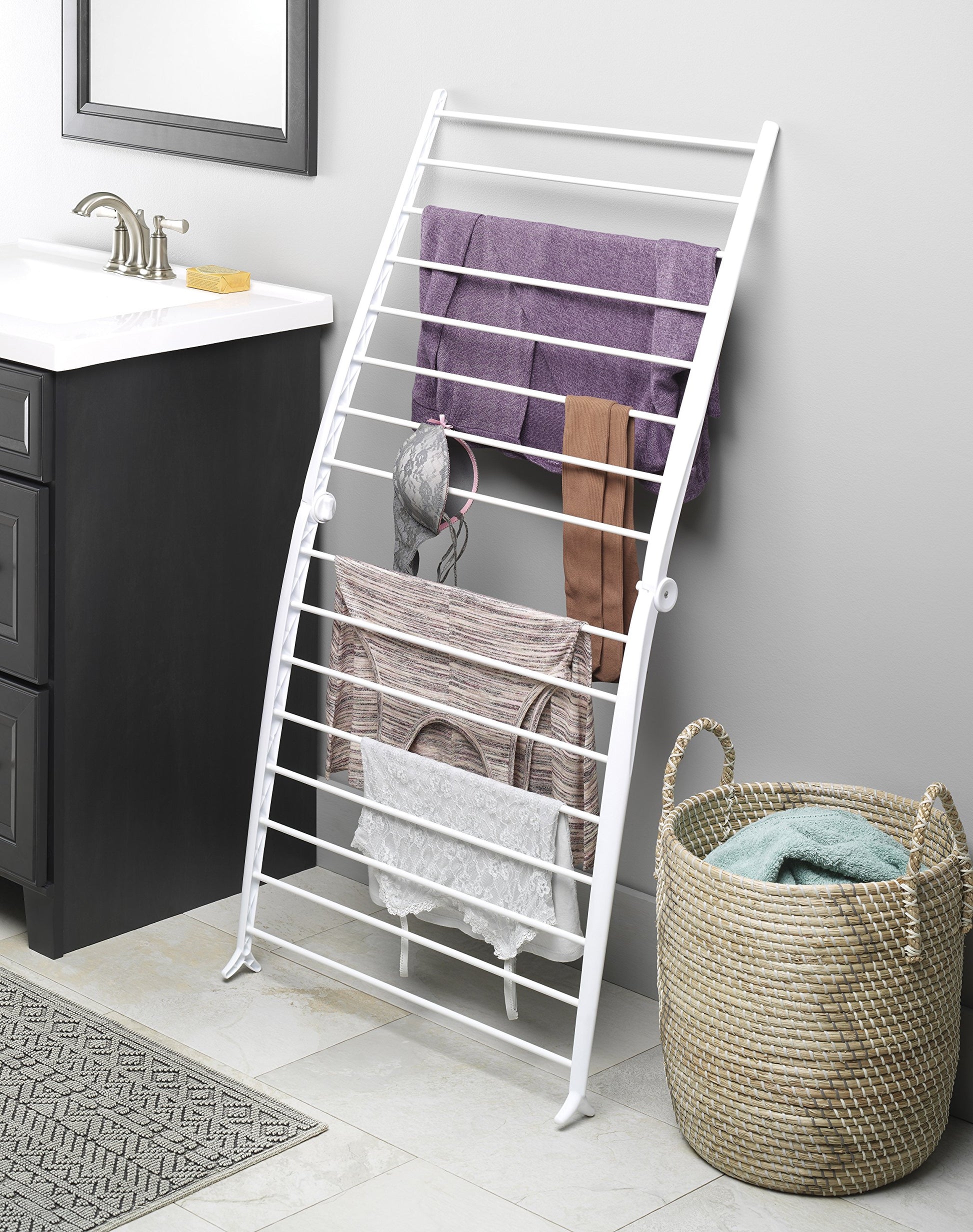 Whitmor Spacemaker Folding Drying Rack, Freestanding Indoor Clothes Dryer, Space Saving Compact Design, 6"L x 26"W x 51.5"H, White
